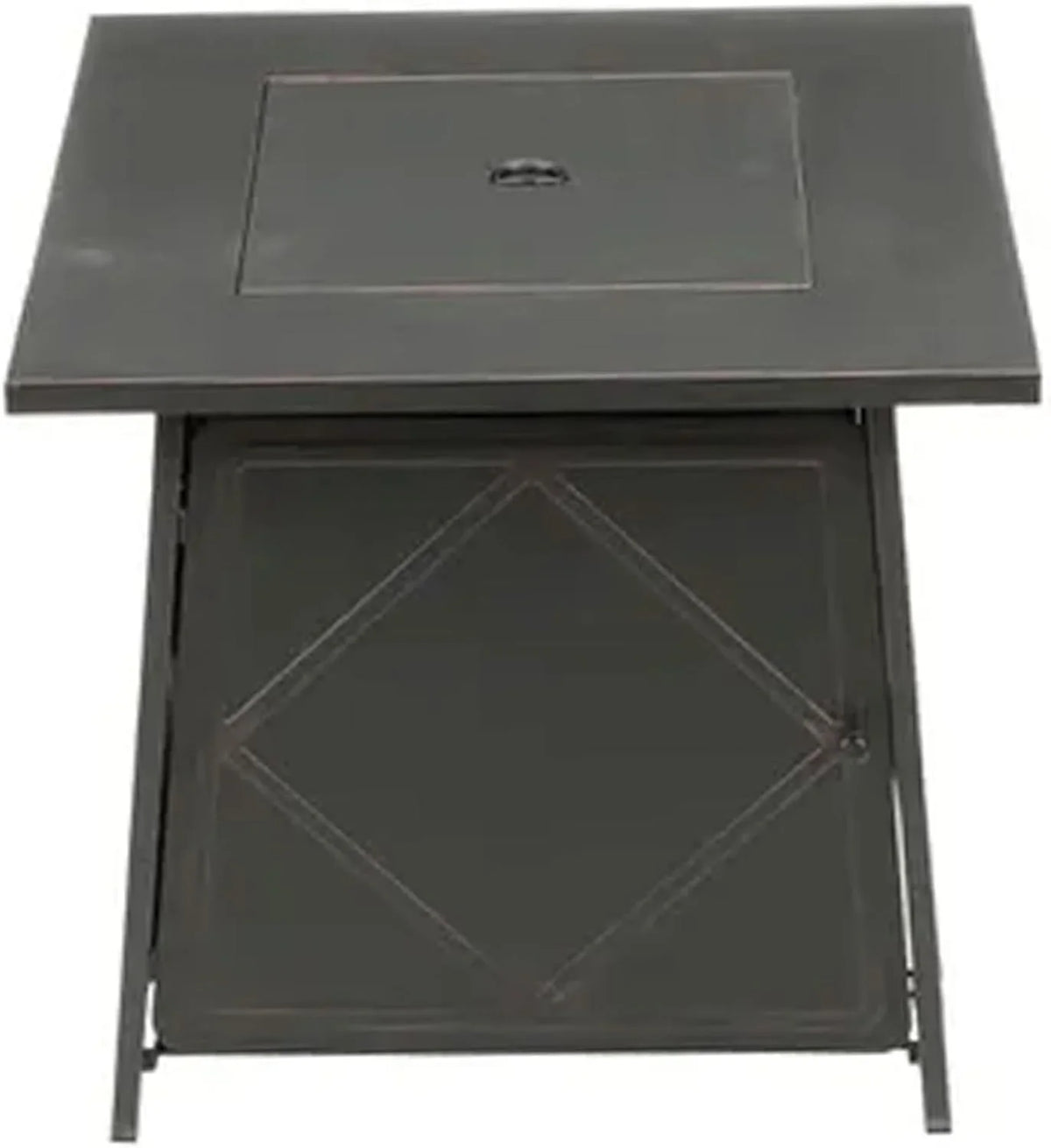 28 Inch Steel Square Gas Outdoor Backyard Tabletop Fire Pit with Lava Rocks and Steel Cover Lid, Dark