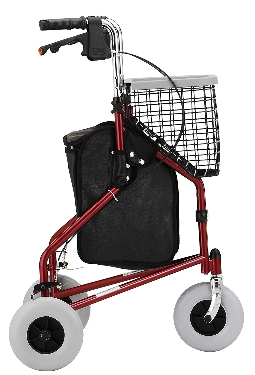 NOVA Traveler 3 Wheel Rollator Walker, All Terrain 8” Wheels, Includes Bag, Basket and Tray, Jet