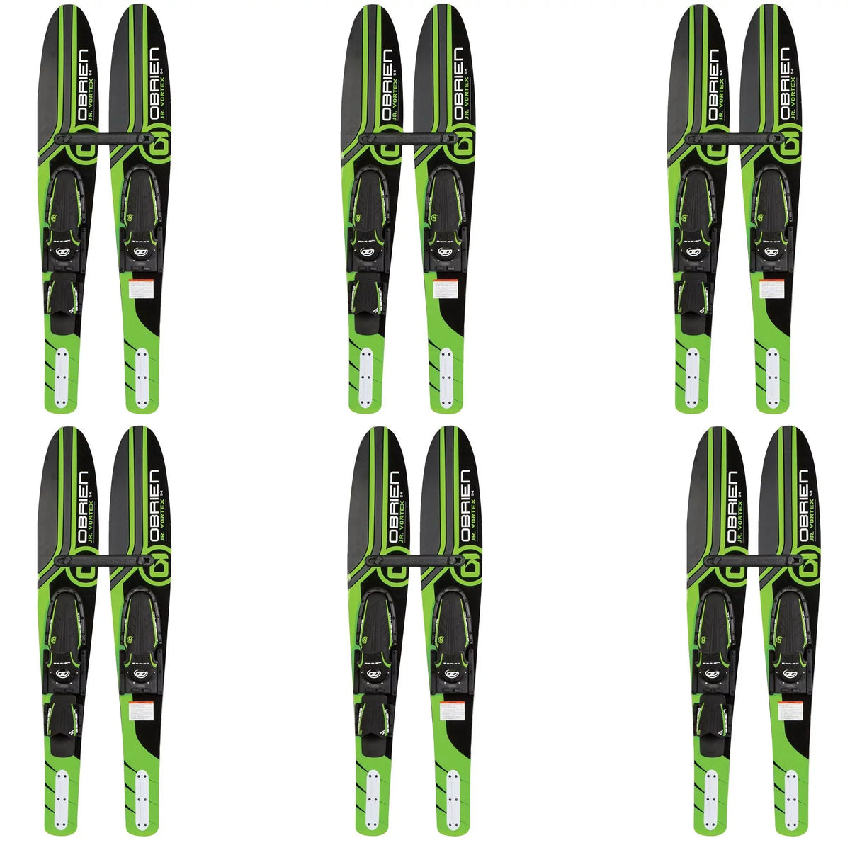 OBrien 54" Adjustable Combo Water Skis, Kids Size 2-Mens Size 7, Green (6 Pack)