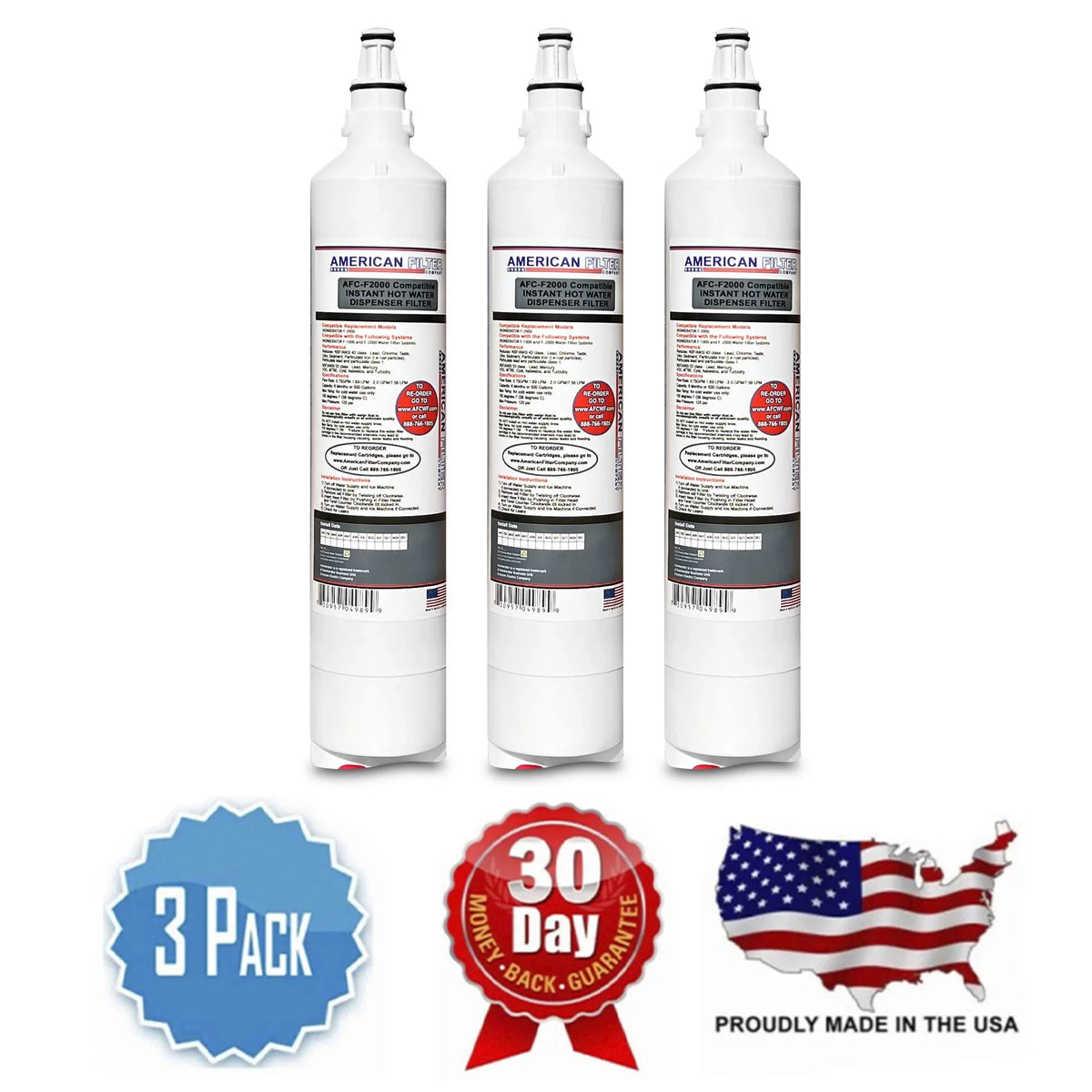 AFC Brand , Water Filters , Model # AFC-SQC-200 , Compatible with Insinkerator® F-2000 - 3 Filters - Made in U.S.A.