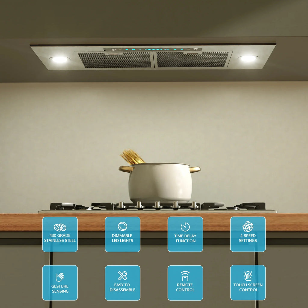 HisoHu Insert Range Hoods 36 Inch, 900 CFM with Ducted Convertible Ductless (Kit Included), 4 Speed Gesture Sensing&Touch Control Panel, Stainless Steel Kitchen Vent (36 Inch)