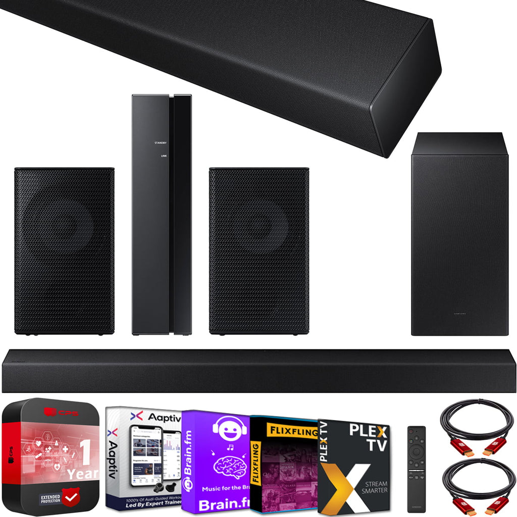 HW-A450 4.1ch Surround Sound Wireless Home Theater Bundle 2.1ch Dolby Audio Soundbar 2021 HW-A450/ZA + Swa-9100S 2ch Rear Speaker Kit + Subwoofer + Extended Coverage + 2 Deco Gear HDMI Cables