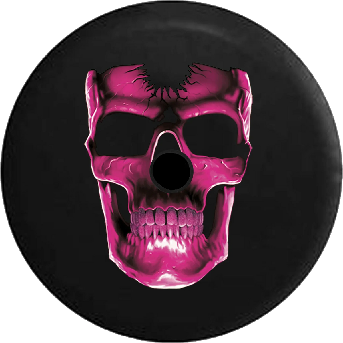 2018 2019 Wrangler JL Backup Camera 3D Cracked Grinning Skull Almost Glowing Pink Spare Tire Cover for Jeep RV 33 Inch