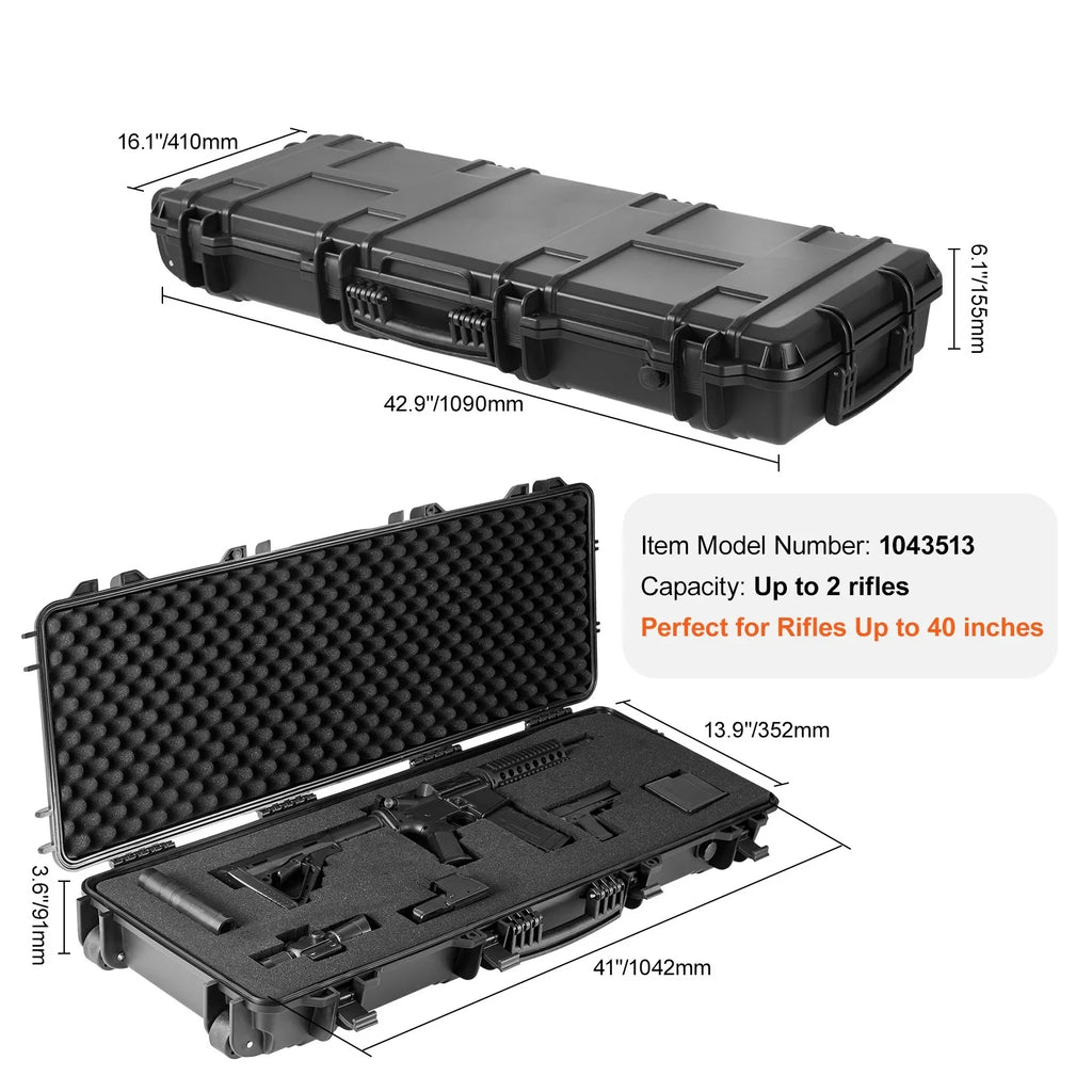 SKYSHALO Rifle Case, Rifle Hard Case with 3 Layers Fully-protective Foams, 42 inch lockable Hard Gun Case with Wheels, IP67 Waterproof & Crusroof, for Two Rifles or Shotguns, Airsoft Gun