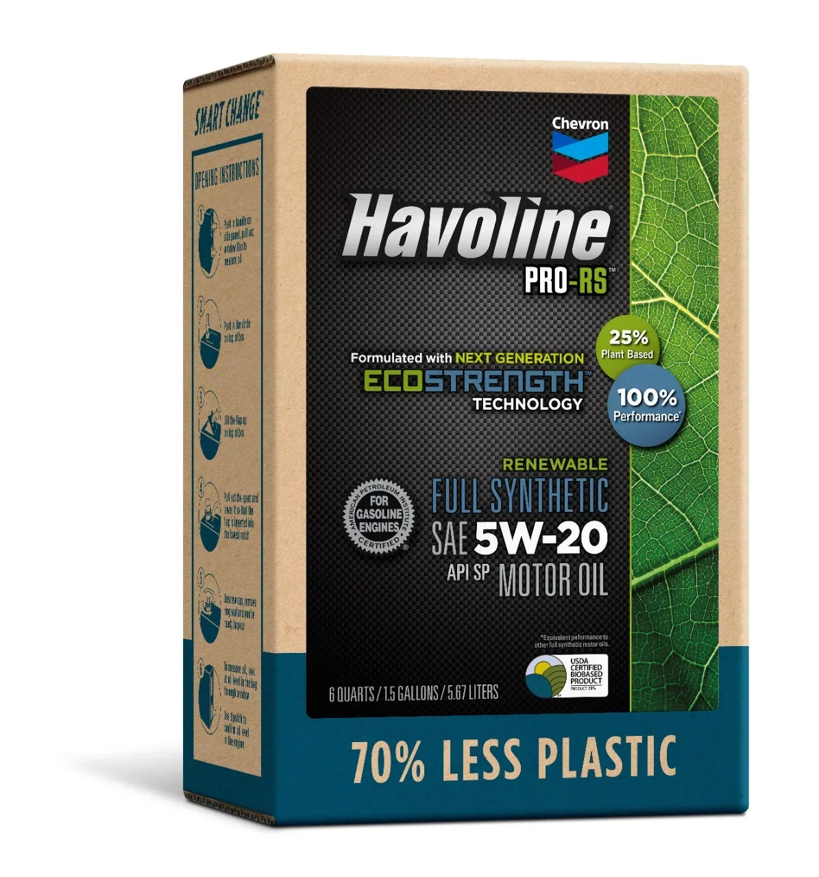 Havoline PRO-RS Renewable Synthetic Motor Oil 5W-20, 6Q Smart Change Box