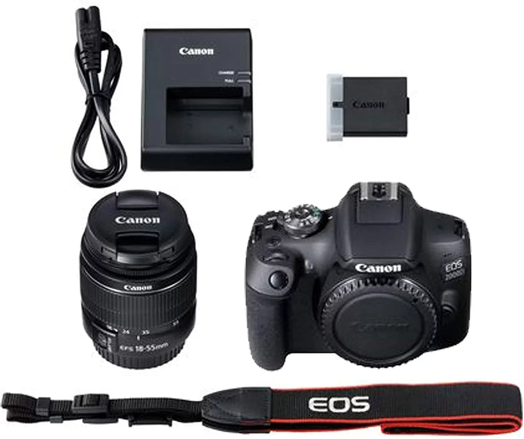 EOS 2000D DSLR Camera with 18-55mm f/3.5-5.6 Zoom Lens + 128GB Card, Tripod, Flash, and More 20pc Bundle