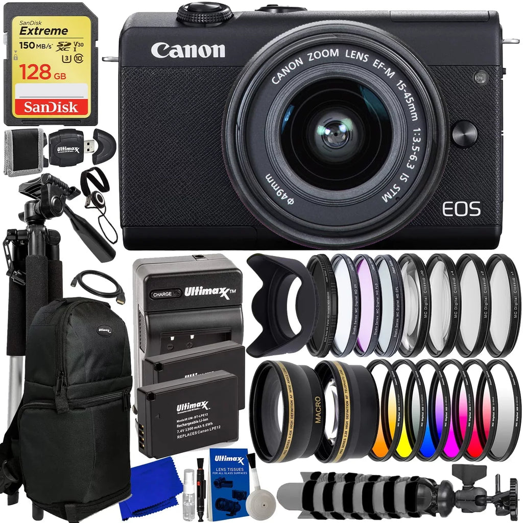 EOS M200 Digital Camera with 15-45mm Lens Ebony - 20PC Accessory Bundle