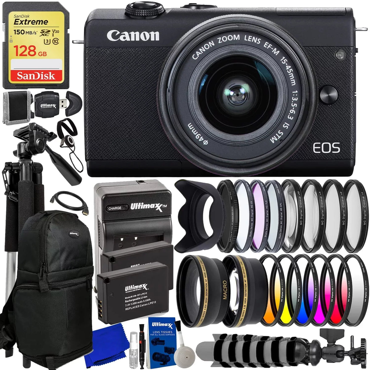 EOS M200 Digital Camera with 15-45mm Lens Ebony - 20PC Accessory Bundle