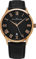 Alexander Statesman Triumph Rose Gold Swiss Made Jet Leather Watch A103-05