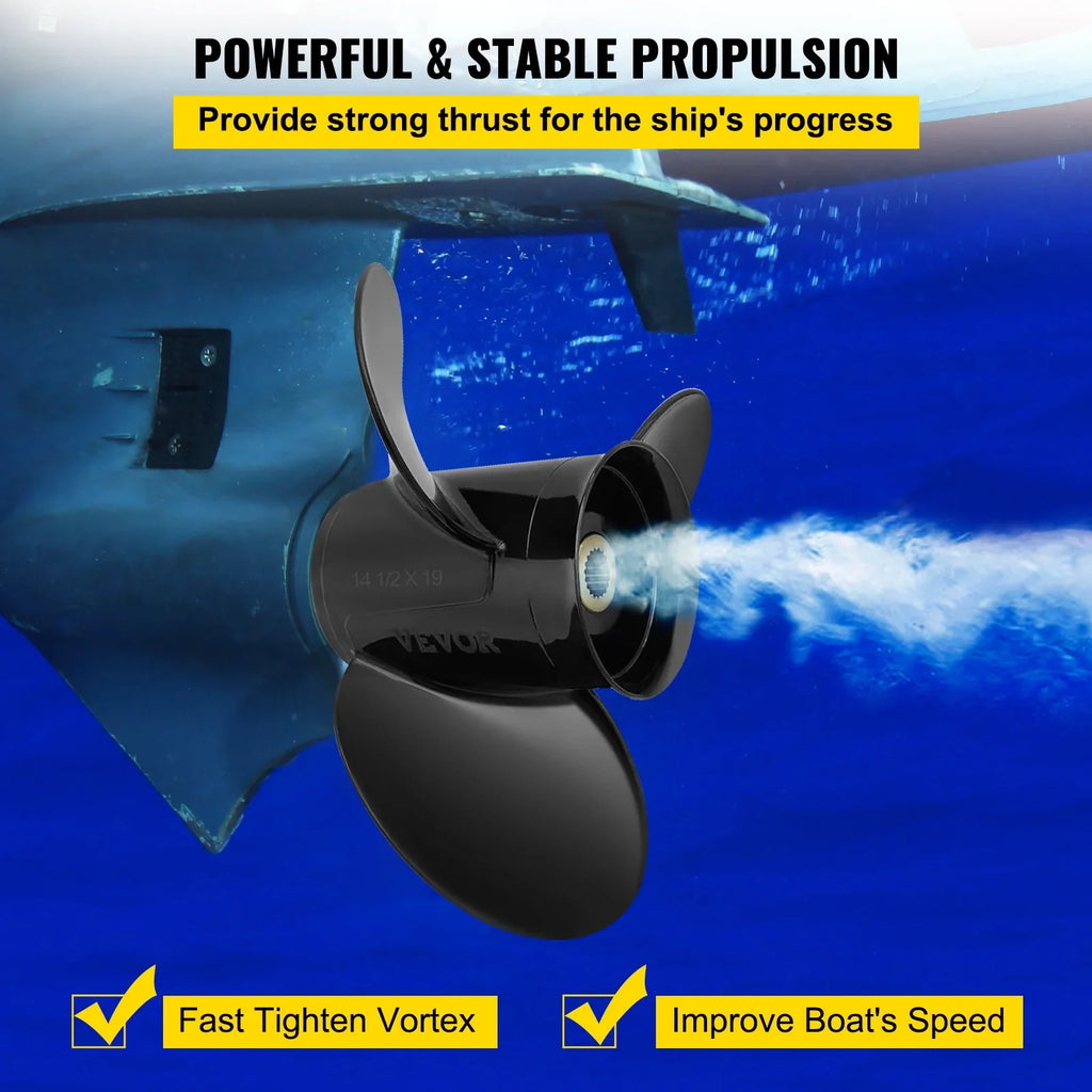 VEVOR Outboard Propeller, 3-Blade 14.5" x 19" Boat Propeller, Replace for OEM 3817468, Compatible with SX Sterndrives Outboard Volvo Penta Engine, Right-handed Aluminium Propeller & 19 Spline Teeth