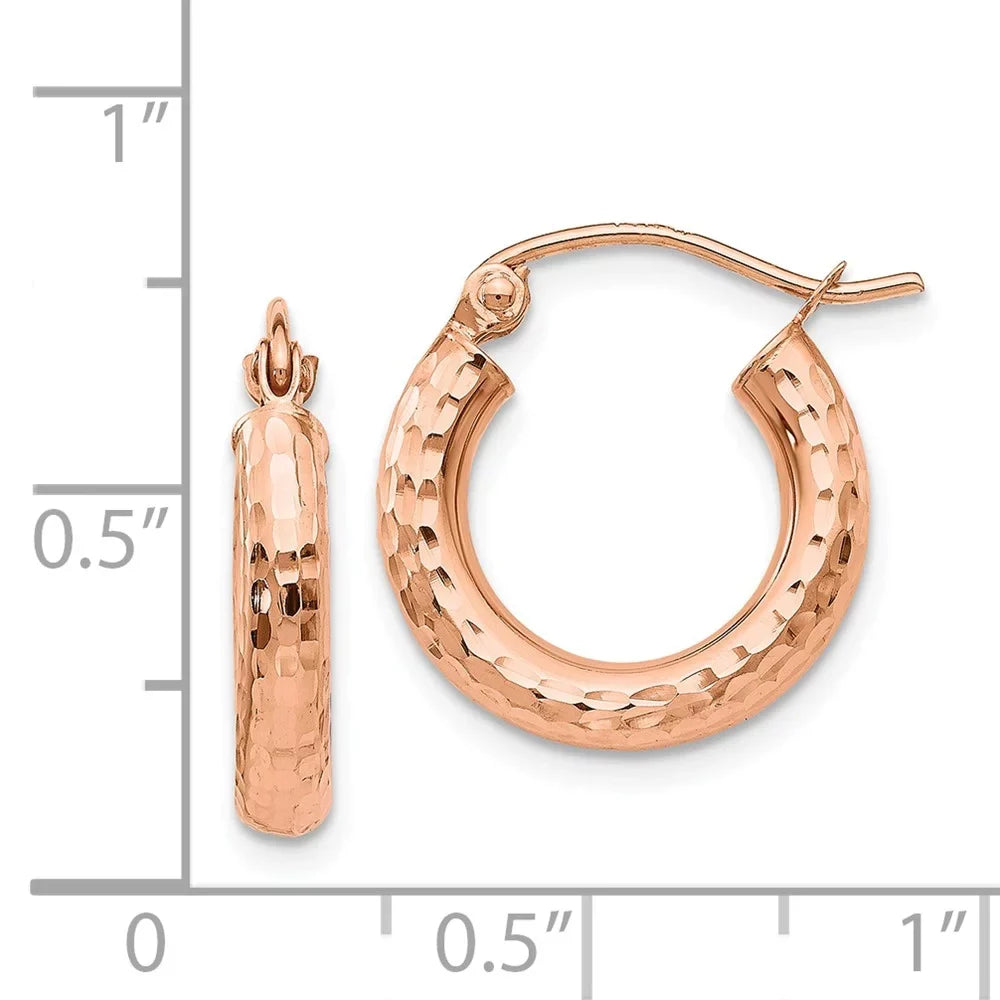 Real 14kt Rose Gold Polished Load Small Diamond-cut Tube Hoop Earrings; for Adults and Teens; for Women and Men